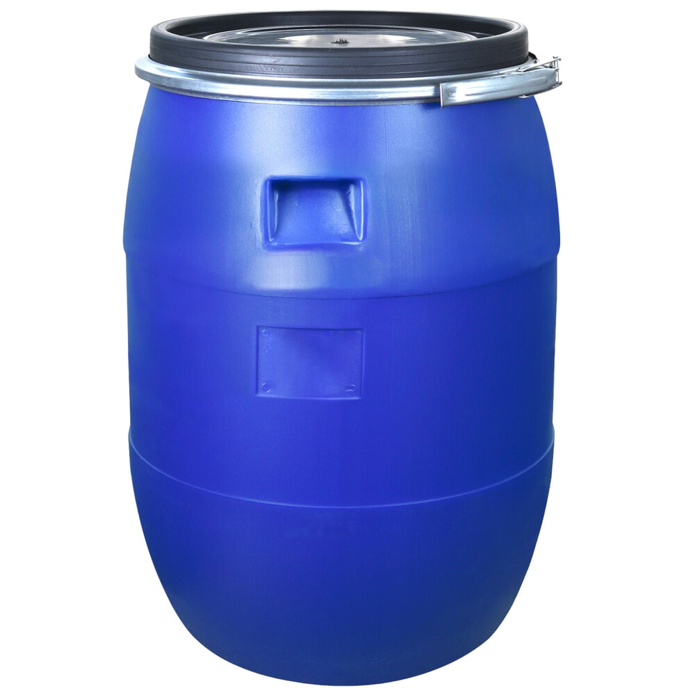 Produktabbildung: HEMMDAL Spannringfass mit Deckel, rund, lebensmittelecht, blau, 60 Liter