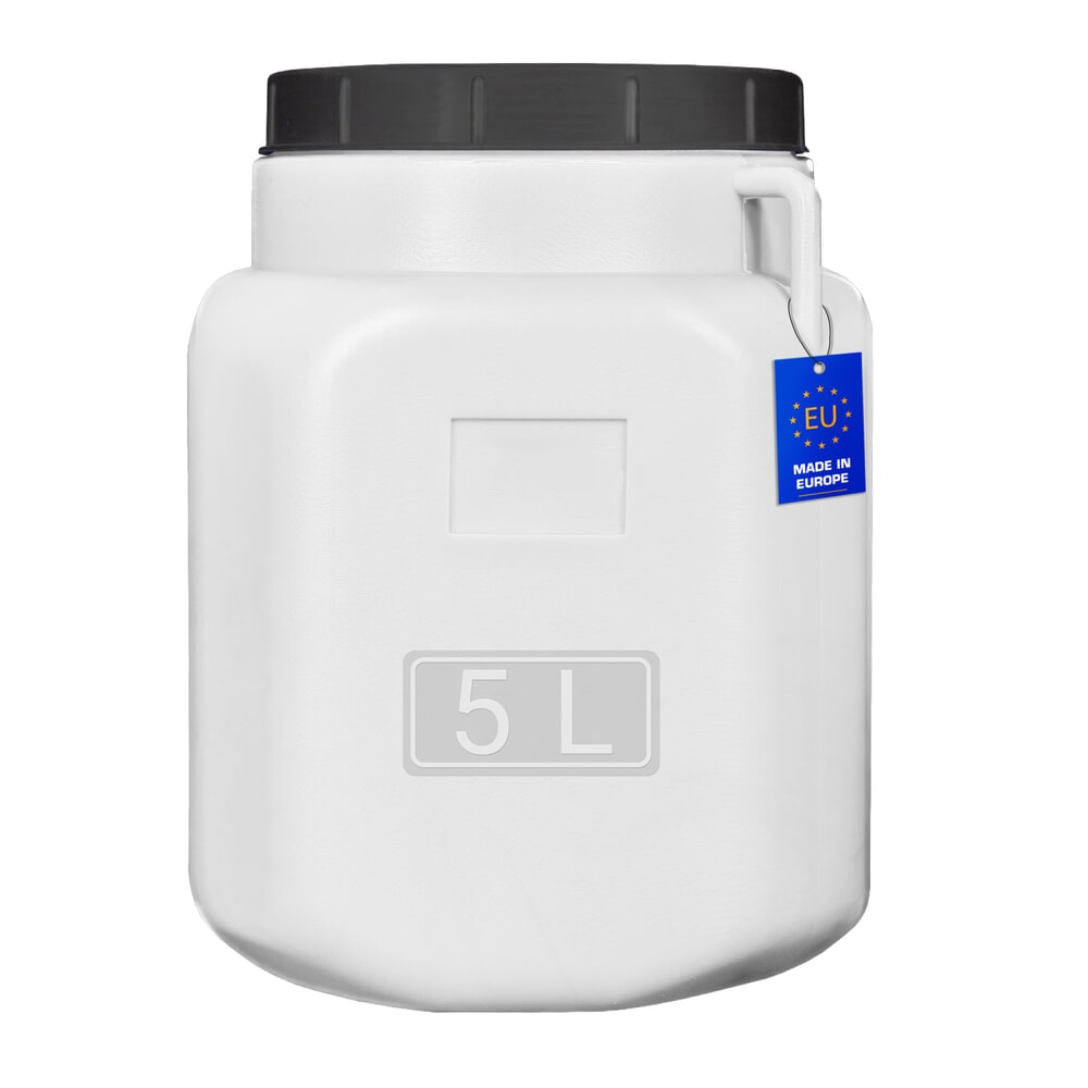 Produktabbildung: HEMMDAL Weithalsfass mit Deckel, eckig, lebensmittelecht, weiß, 5 Liter