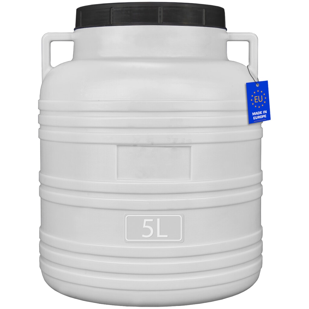 HEMMDAL Weithalsfass mit Deckel, rund, lebensmittelecht, weiß, 5 Liter Produktabbildung: HEMMDAL Weithalsfass mit Deckel, rund, lebensmittelecht, weiß, 5 Liter