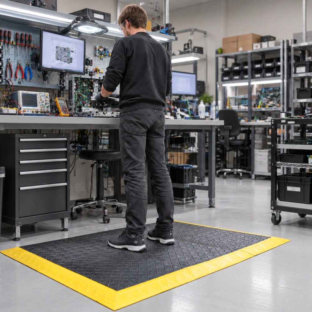 Produktabbildung: REBOURNE® Anti-Ermüdungsmatte H5, hochbelastbar, ESD-Ausführung, modulare Kachel, BxL 460 mm x 460 mm