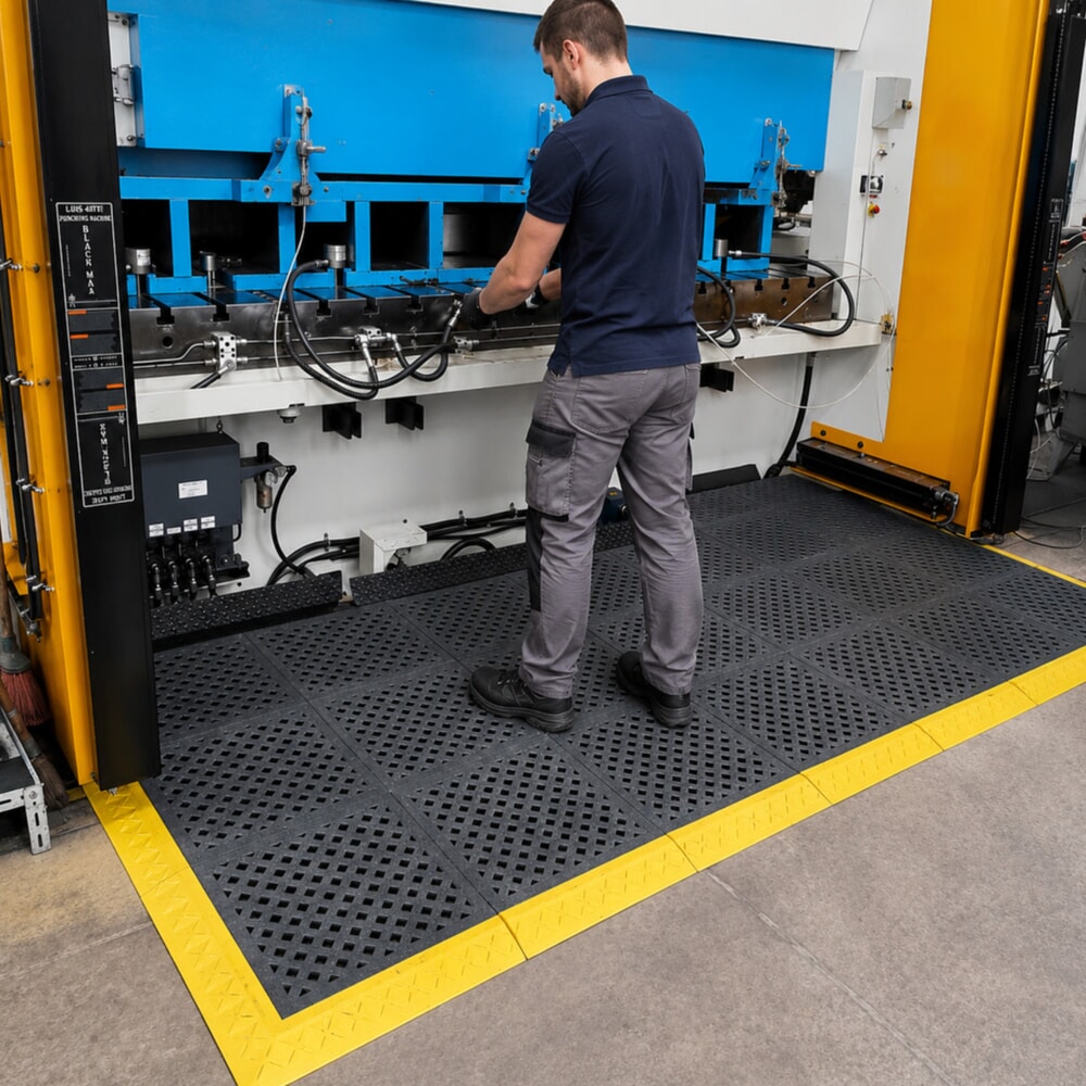 Produktabbildung: REBOURNE® Anti-Ermüdungsmatte H4, Antirutsch, gelochte Oberfläche, modulare Kachel, BxL 460 mm x 460 mm