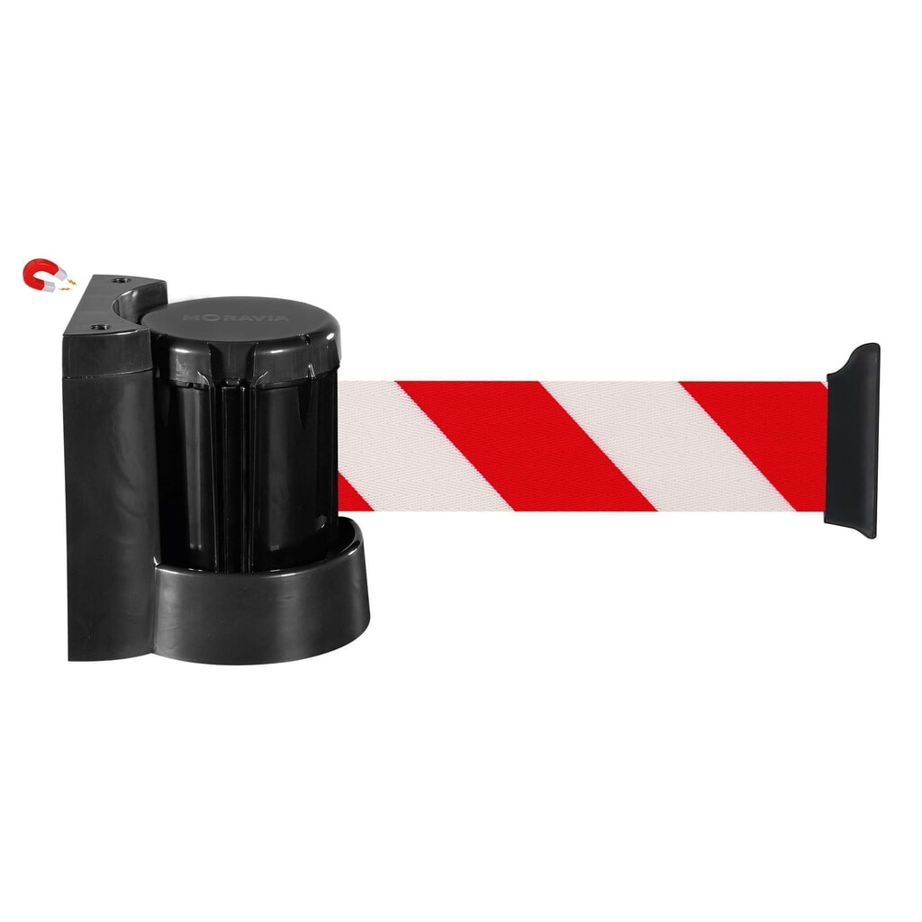 Produktabbildung: MORAVIA Wandgurt, magnethaftend, Länge 5 m, rot/weiß diagonal gestreift