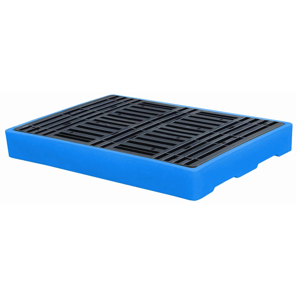 Steinbock® Flach-Auffangwanne aus PE, für 4x 100-Liter-Fässer, HxBxT 150 x 860 x 1.260 mm Produktabbildung: Steinbock® Flach-Auffangwanne aus PE, für 4x 100-Liter-Fässer, HxBxT 150 x 860 x 1.260 mm
