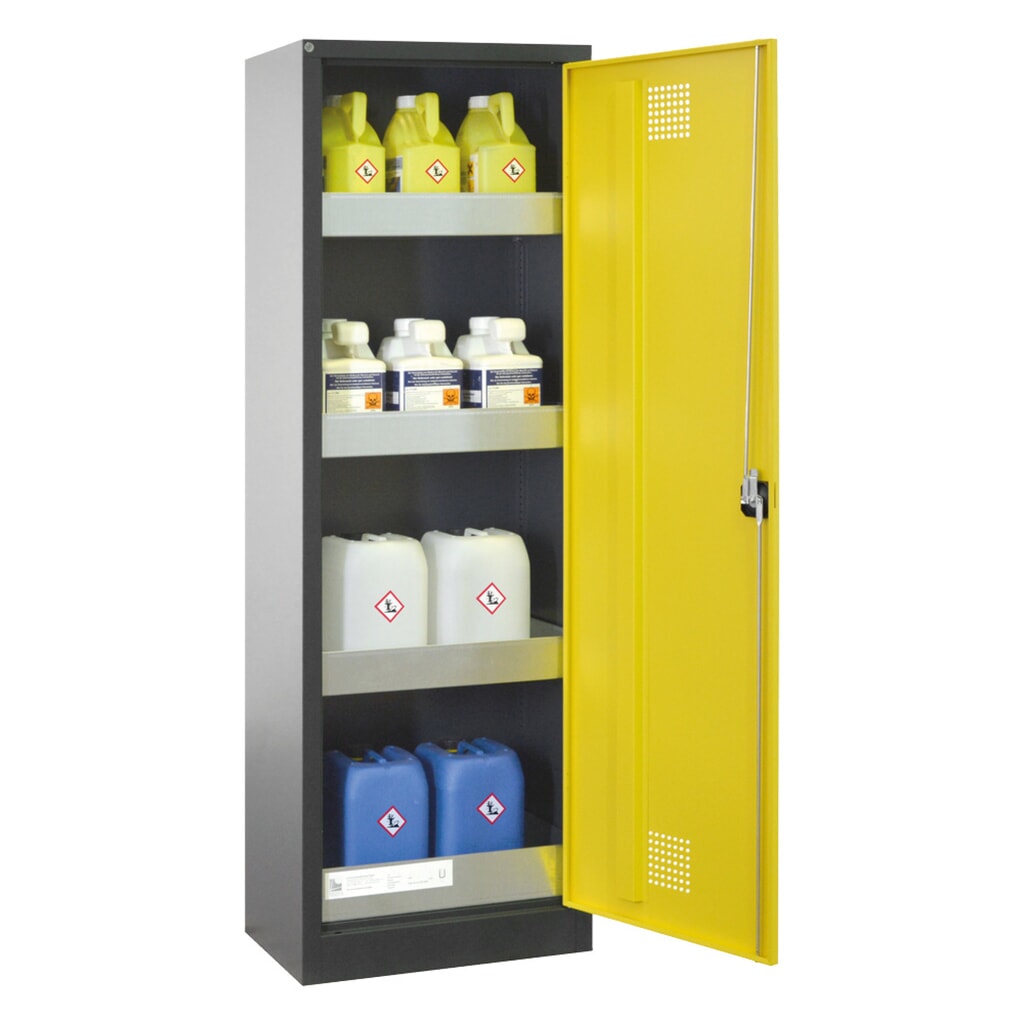 LaCont Chemikalienschrank CHS Eco, HxBxT 1950 mm x 640 mm x 400 mm, mit Bodenwanne, 3 Einlegewannen Produktabbildung: LaCont Chemikalienschrank CHS Eco, HxBxT 1950 mm x 640 mm x 400 mm, mit Bodenwanne, 3 Einlegewannen
