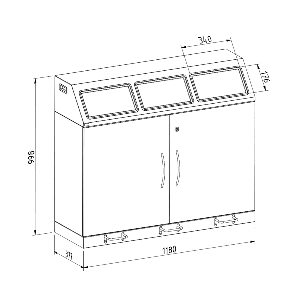 stumpf® Wertstoffsammler, 3x 70 Liter, mit Flügeltür und Inneneinsatz Produktabbildung Nr. 2: stumpf® Wertstoffsammler, 3x 70 Liter, mit Flügeltür und Inneneinsatz