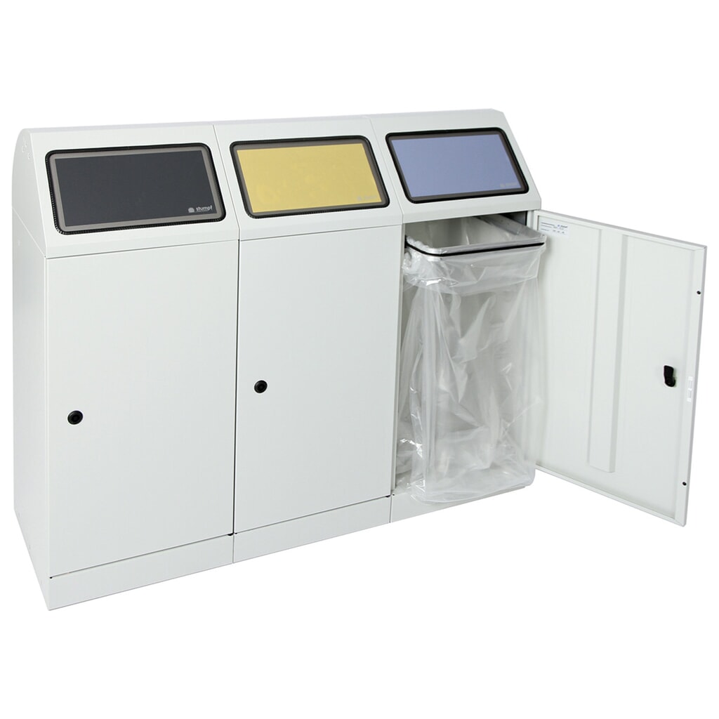 Produktabbildung Nr. 2: stumpf® Wertstoffsammler, 3x 70 Liter, mit Flügeltür und Abfallsackhalterung