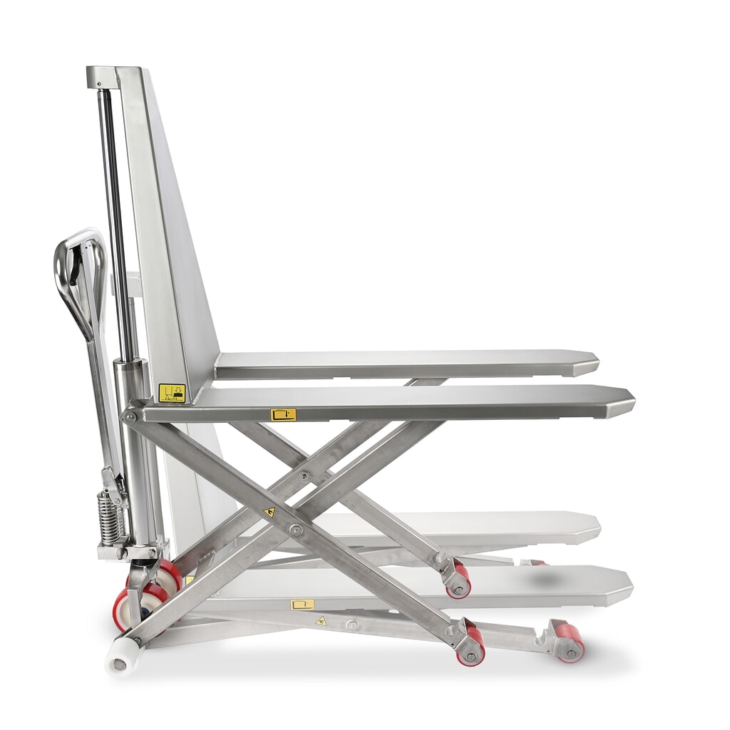 Produktabbildung: Edelstahl-Scherenhubwagen Ameise® PTM 1.0 Scissor INOX, Tragfähigkeit 1000 kg, Gabellänge 1200 mm, Nylon