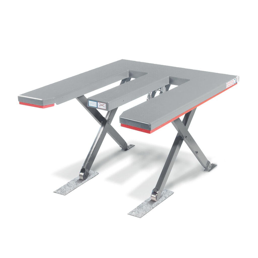 Produktabbildung: FLEXLIFT Flach-Scheren-Hubtisch, E-förmig, TK 600 kg, Plattform à 1.300 x 1.150 mm, 230 V