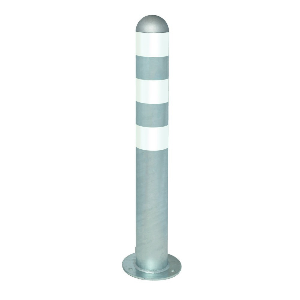 Zdjęcie produktu nr 1: Słupek ochronny do stacji ładujących I, Ø 108 mm, wysokość 800 mm, do kołków, stal, białe pierścienie odblaskowe