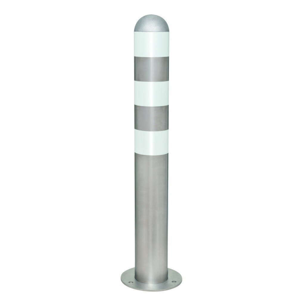 Zdjęcie produktu nr 1: Słupek ochronny do stacji ładowania I, Ø 108 mm, wysokość 800 mm, do kołkowania, stal szlachetna, białe pierścienie odblaskowe