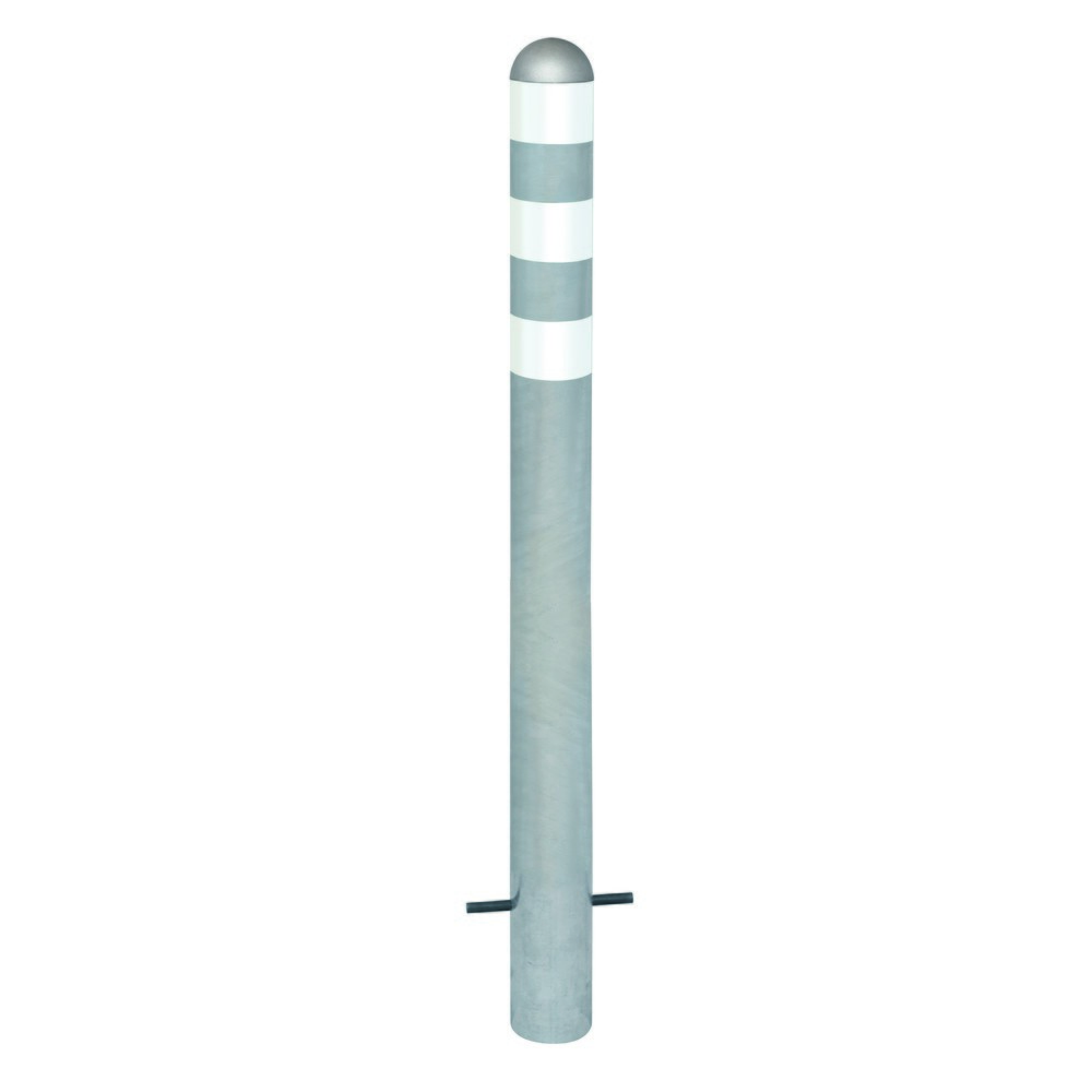 Zdjęcie produktu nr 1: Słupek ochronny do stacji ładujących I, Ø 108 mm, wysokość 1.200 mm, do osadzania w betonie, stal owym, białym pierścieniu odblaskowym