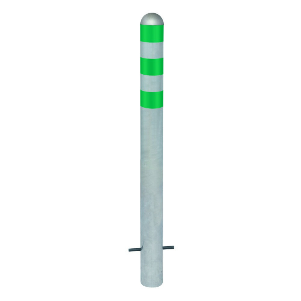Zdjęcie produktu nr 1: Słupek ochronny do stacji ładujących I, Ø 108 mm, wysokość 1.200 mm, do osadzania w betonie, stal owym, zielonym pierścieniu odblaskowym