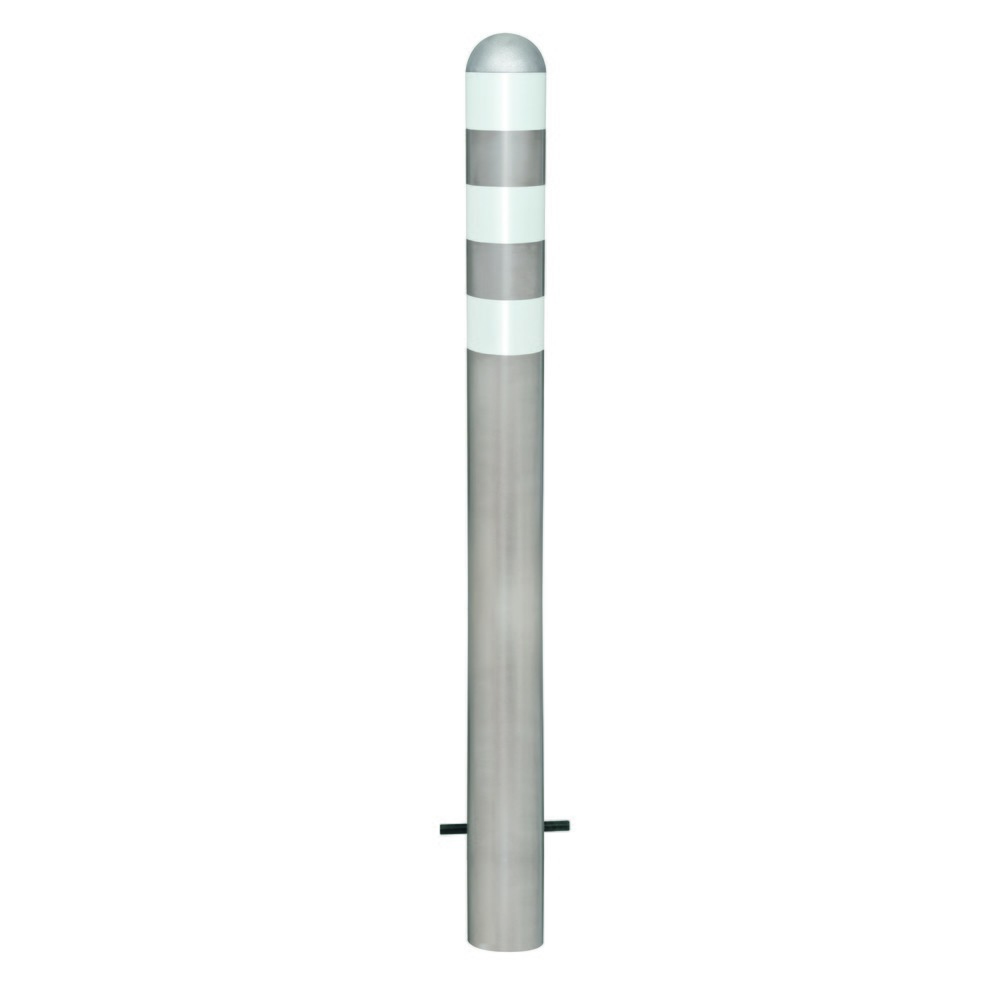 Zdjęcie produktu nr 1: Słupek ochronny do stacji ładujących I, Ø 108 mm, wysokość 1.200 mm, do osadzania w betonie, stal szlachetna, białe pierścienie odblaskowe