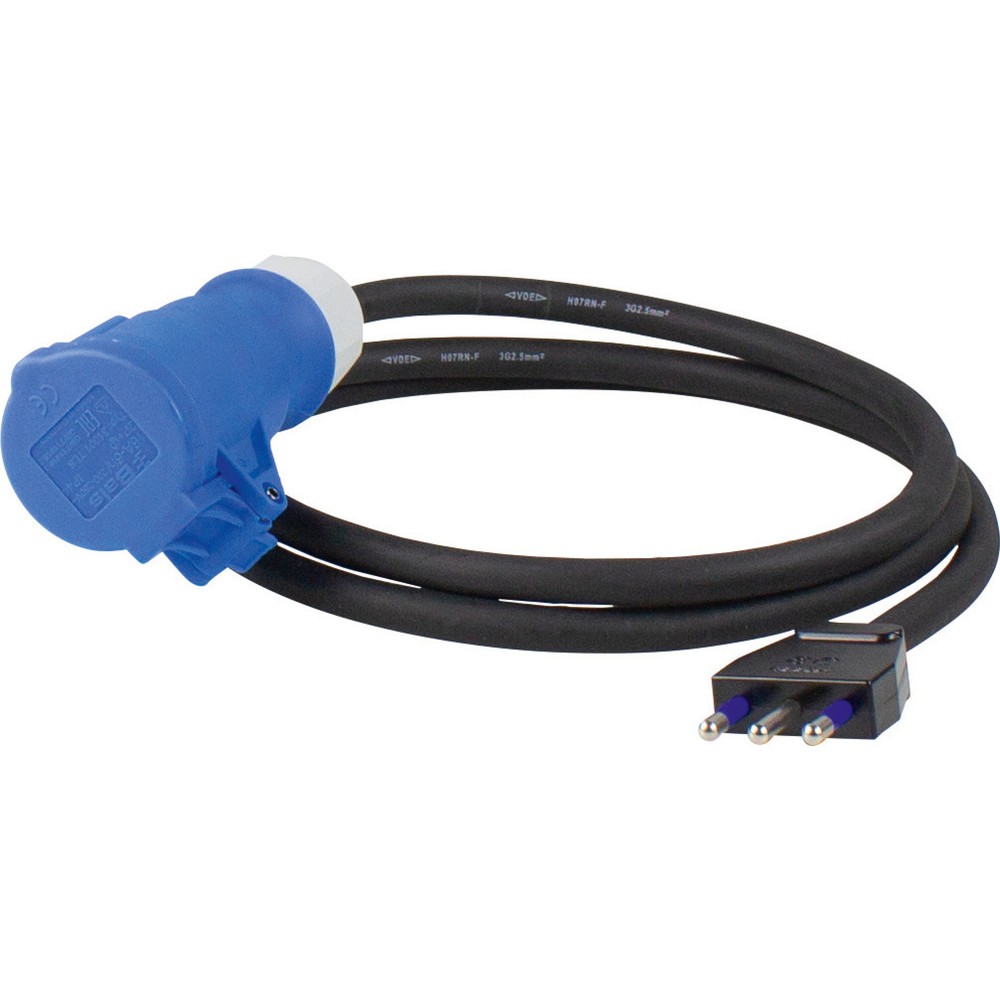 Produktabbildung: Adapterleitung 1,5m, schwarz "Ital", 1. Seite: ital. Stecker 16A, 2. Seite: CEE-Kupplung 230V/16A/3polig