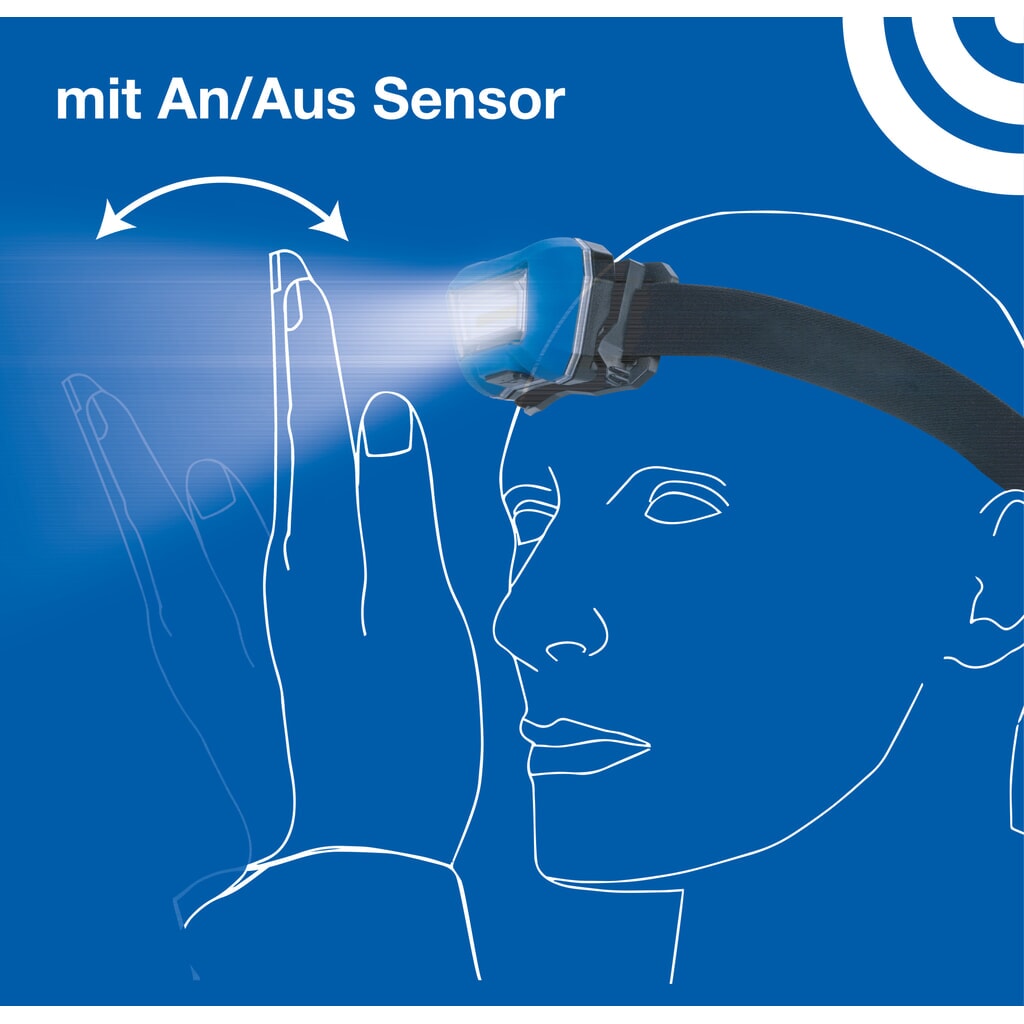 Produktabbildung Nr. 2: COB-LED-Akku-Stirnlampe mit Sensor „HD200“