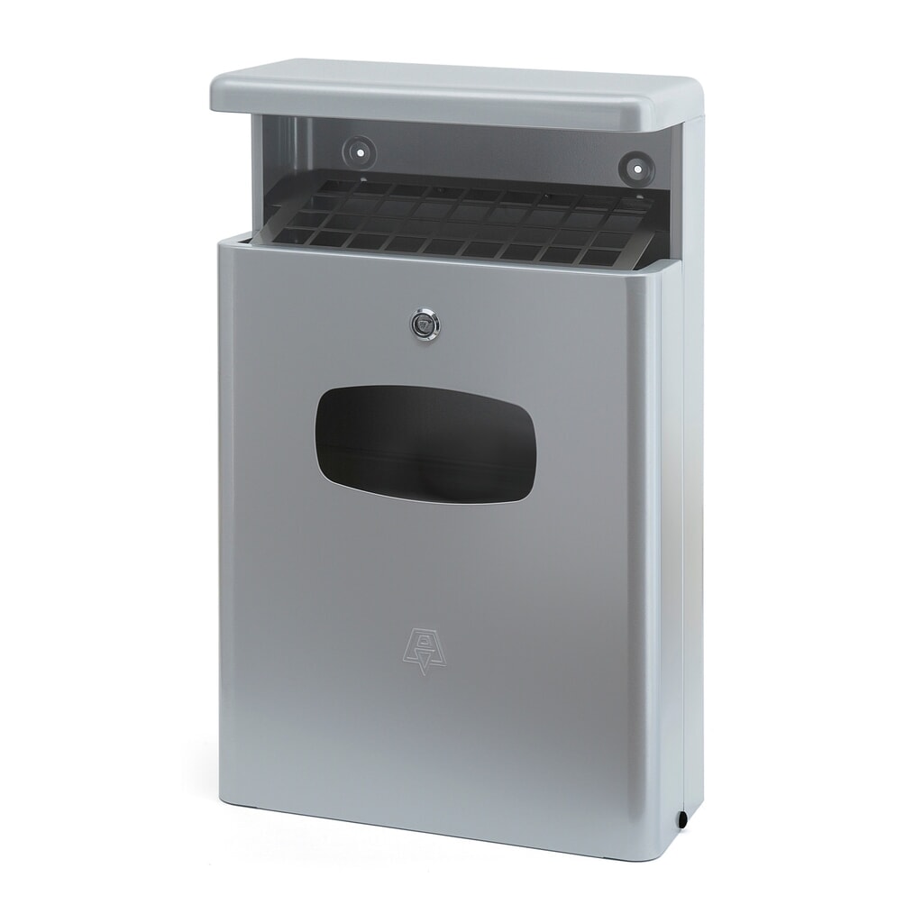 Ascher-Abfall-Kombination aus Aluminium, 16 Liter, grau Produktabbildung: Ascher-Abfall-Kombination aus Aluminium, 16 Liter, grau