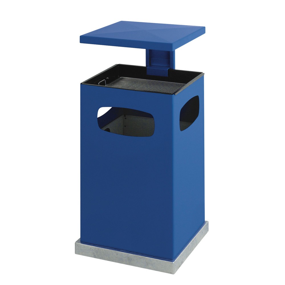 Produktabbildung Nr. 1: Ascher-Abfall-Kombination aus Stahl, quadratisch, abnehmbares Dach, 80 Liter, blau