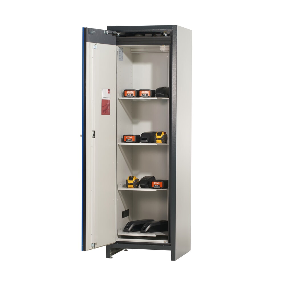 Produktabbildung Nr. 5: asecos® Akku-Sicherheitsschrank Typ 90 für Lithium-Ionen-Batterien ION-CORE-STORE, HxBxT 1.953 x 599 x 615 mm, 4x gelochte Fachböden, 1x Bodenauffangwanne