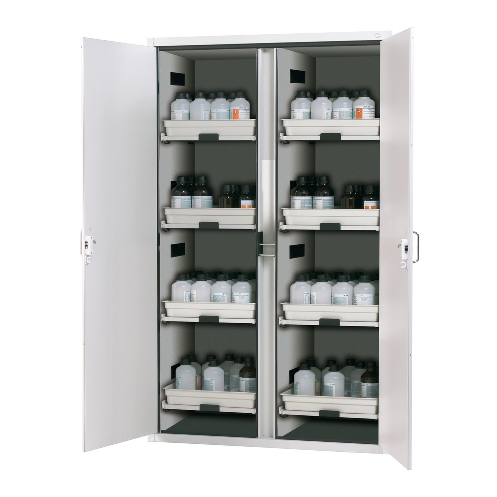 Illustration du produit: asecos® armoire à acides et produits chimiques CLASSIC, HxlxP 1 965 x 1 197 x 603 mm, 8 étagères coulissantes avec bac en PP, gris clair