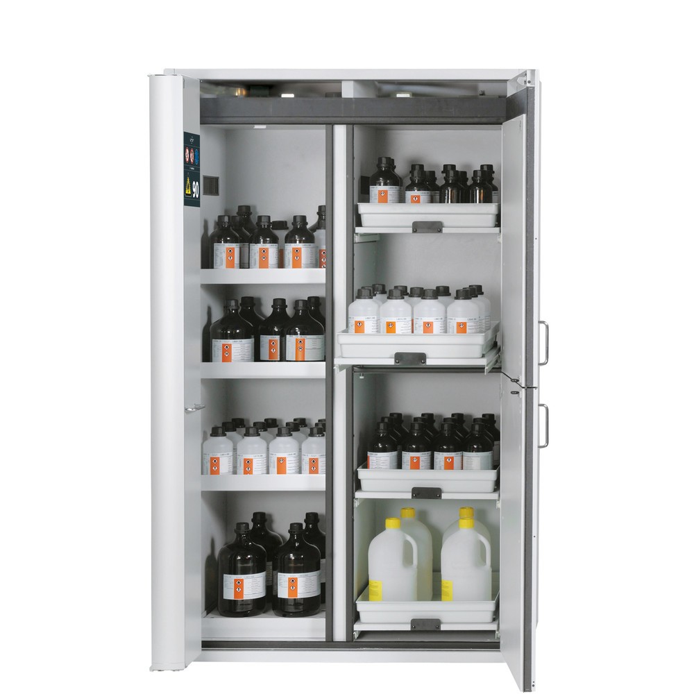 N° de l'image du produit 1 : asecos® K-PHOENIX-90 Armoire combinée HxLxP 1,969 x 1,197 x 617 mm tôle d'acier : 3 fentes d'Plateau intermédiaire, 1 plaquette perforée en tôle, 1 plateau de sol, 4 tiroirs avec plateau en PP