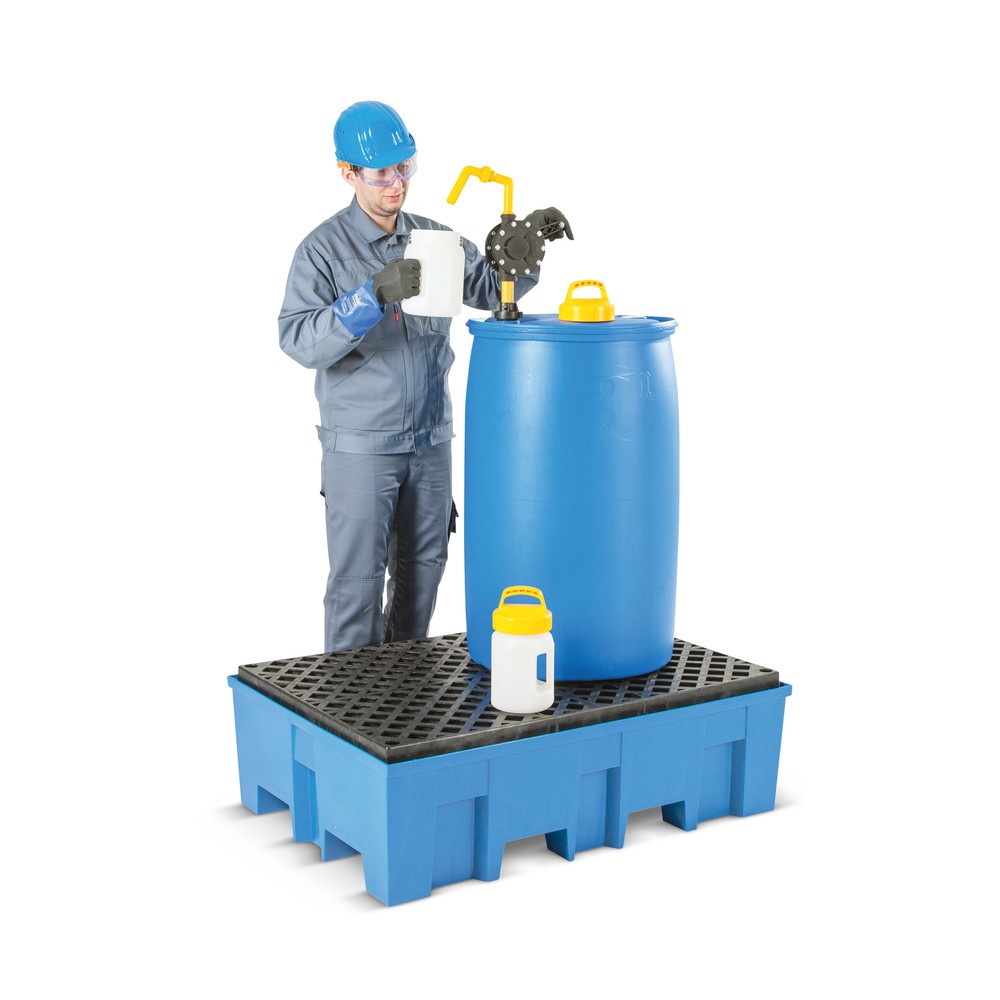 Produktabbildung: asecos® Auffangwanne aus PE, 4x 200 l, HxBxT 300 x 1.235 x 1.235 mm, Gitterrost aus PE