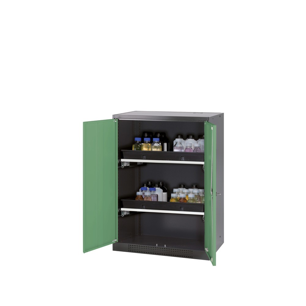 Produktabbildung: asecos® Chemikalien- und Giftschrank mit Tablarauszügen, HxBxT 1.105 x 810 x 520 mm, resedagrün