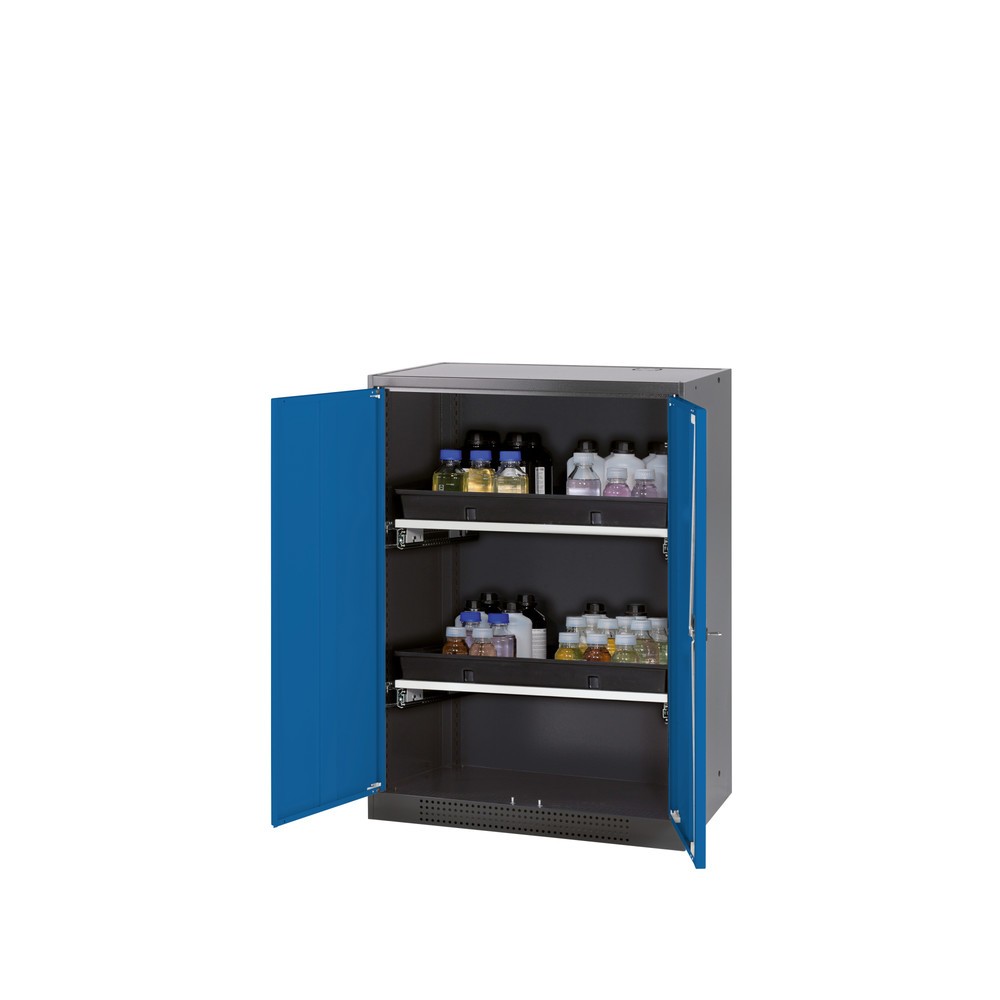 Produktabbildung: asecos® Chemikalien- und Giftschrank mit Tablarauszügen, HxBxT 1.105 x 810 x 520 mm, enzianblau