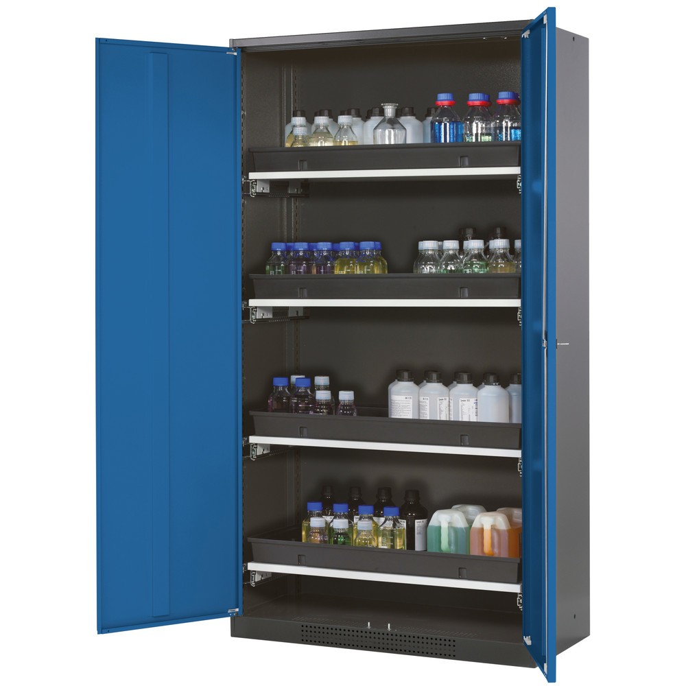 Produktabbildung: asecos® Chemikalien- und Giftschrank mit Tablarauszügen, HxBxT 1.950 x 1.055 x 520 mm, enzianblau