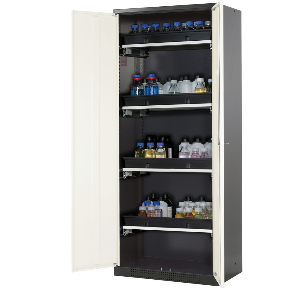 Produktabbildung: asecos® Chemikalienschrank CS-CLASSIC, mit 4 Tablarauszügen und PP-Wanne, HxBxT 1.950 x 810 x 520 mm, reinweiß