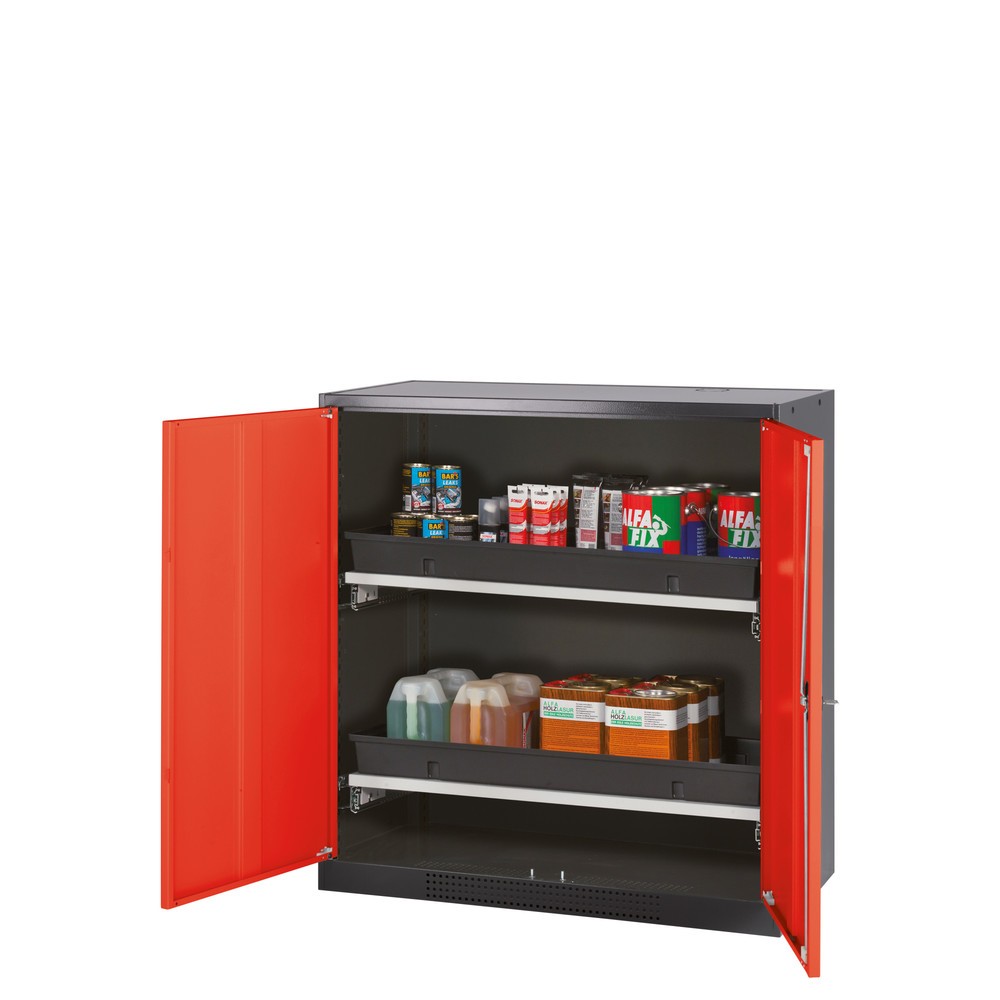 Produktabbildung: asecos® Chemikalienschrank CS-CLASSIC, mit 2 Tablarauszügen und PP-Wanne, HxBxT 1.105 x 1.055 x 520 mm, verkehrsrot