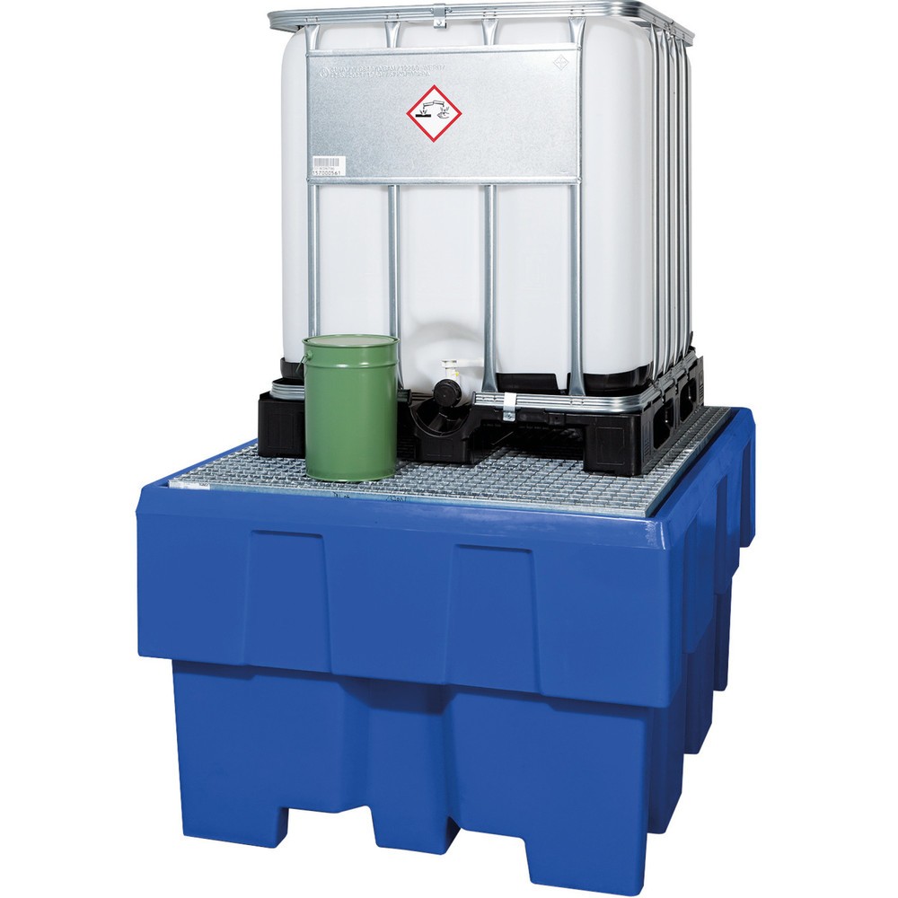 Produktabbildung: asecos® IBC-Station aus PE, verzinkter Gitterrost, Auffangvolumen 1.000 Liter
