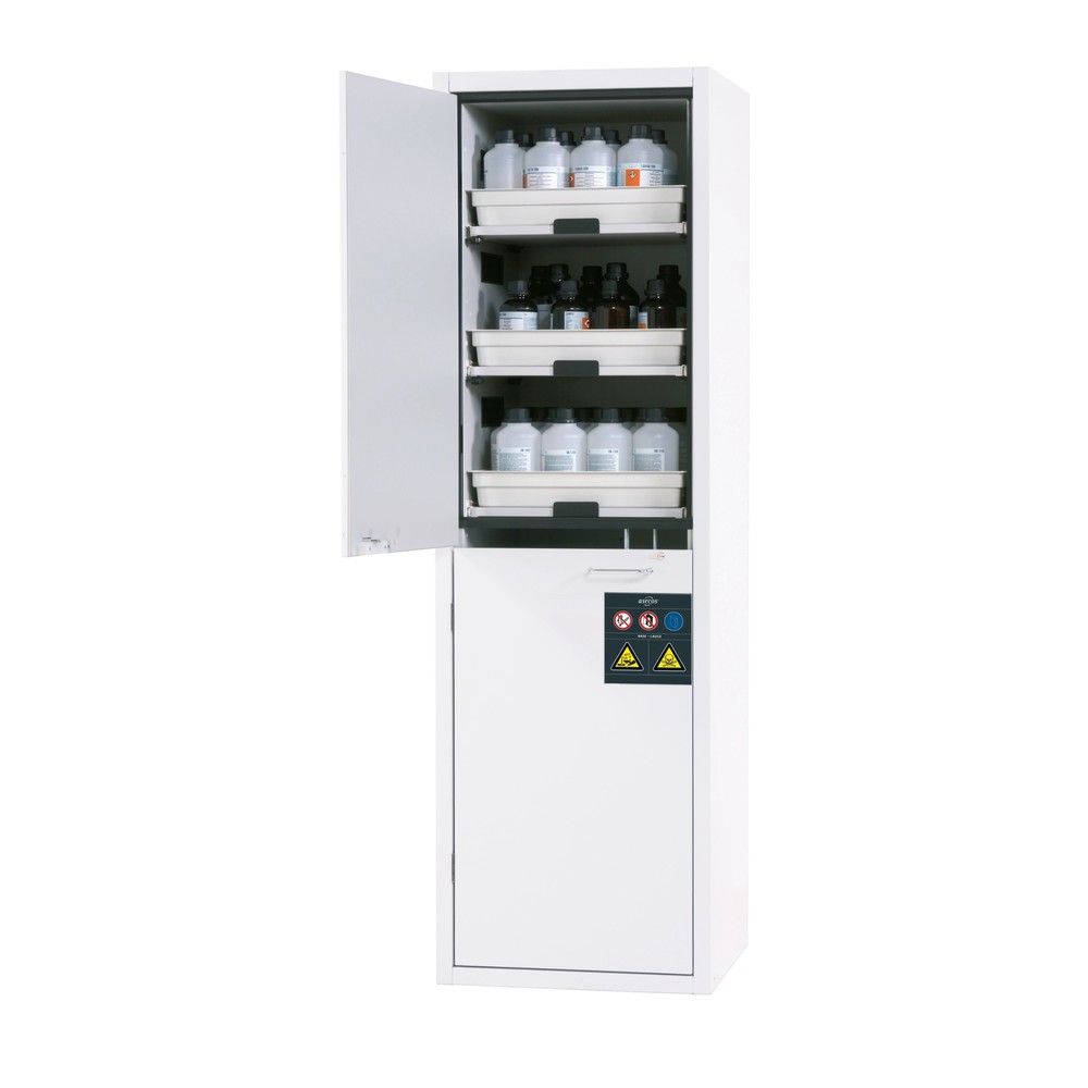 Produktabbildung: asecos® Säuren- u. Laugenschrank CLASSIC, HxBxT 1.965 x 597 x 603 mm, 6x Tablarauszug mit PP-Wanne, laborweiß