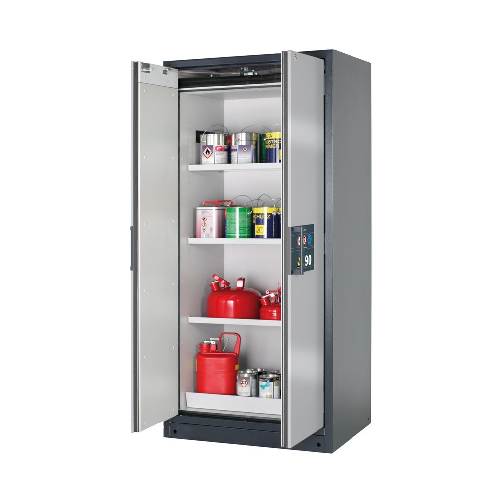 Produktabbildung: asecos® Sicherheitsschrank Q-PEGASUS/Typ 90, 3 Fachböden, HxBxT 1.953 x 893 x 615 mm, weißaluminium