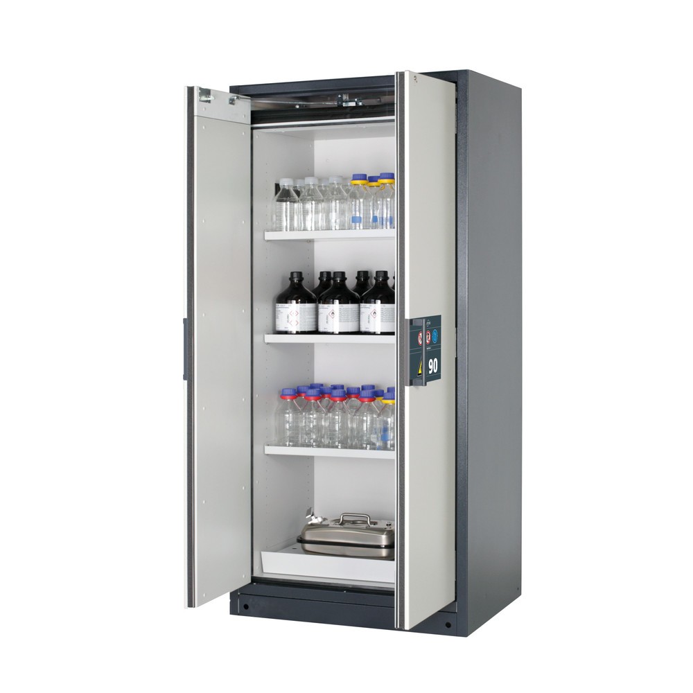Produktabbildung: asecos® Sicherheitsschrank Q-PEGASUS/Typ 90, 3 Fachböden, HxBxT 1.953 x 893 x 615 mm, lichtgrau