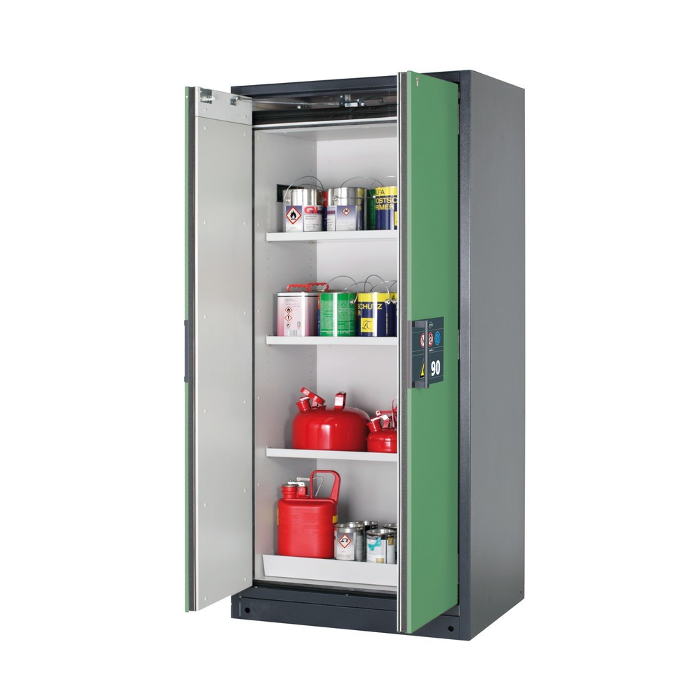 Produktabbildung: asecos® Sicherheitsschrank Q-PEGASUS/Typ 90, 3 Fachböden, HxBxT 1.953 x 893 x 615 mm, resedagrün