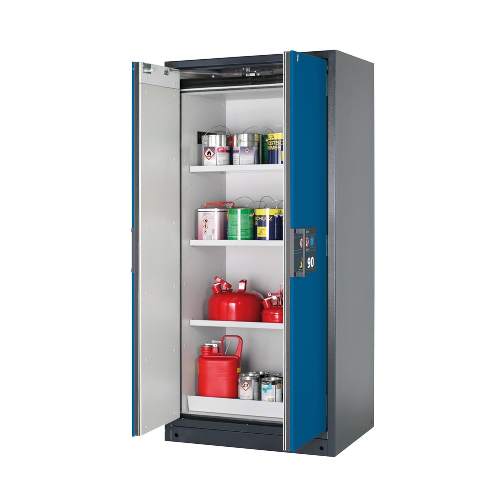 Produktabbildung: asecos® Sicherheitsschrank Q-PEGASUS/Typ 90, 3 Fachböden, HxBxT 1.953 x 893 x 615 mm, enzianblau