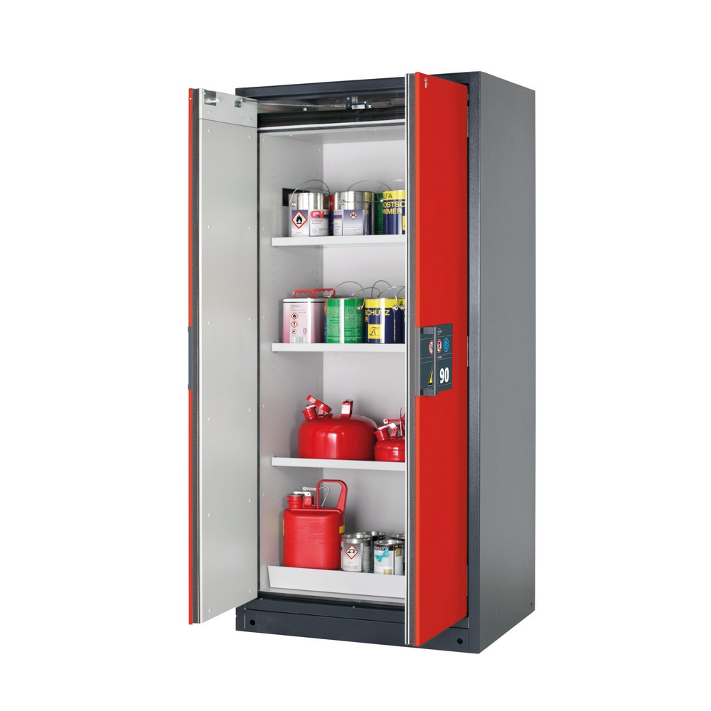 Produktabbildung: asecos® Sicherheitsschrank Q-PEGASUS/Typ 90, 3 Fachböden, HxBxT 1.953 x 893 x 615 mm, verkehrsrot