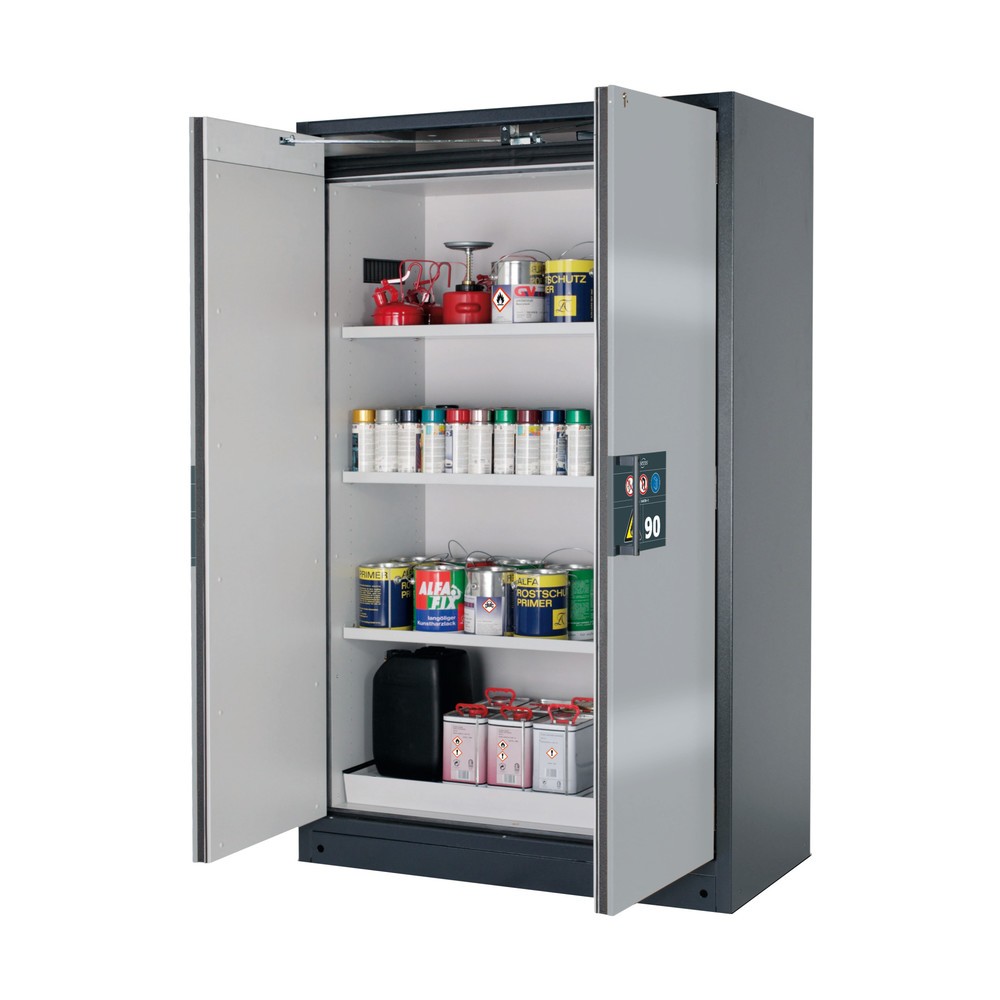 Produktabbildung: asecos® Sicherheitsschrank Q-PEGASUS/Typ 90, 3 Fachböden, HxBxT 1.953 x 1.193 x 615 mm, weißaluminium