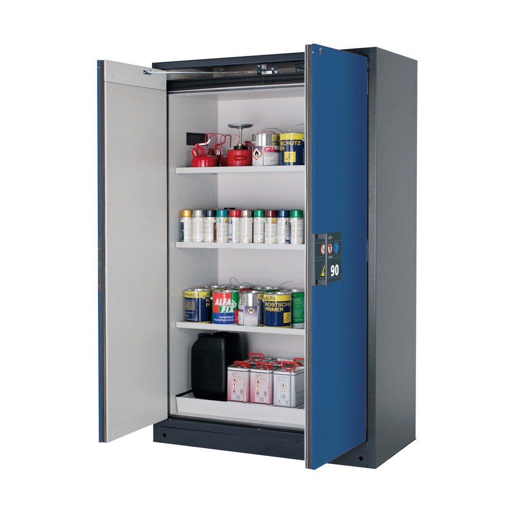 Produktabbildung: asecos® Sicherheitsschrank Q-PEGASUS/Typ 90, 3 Fachböden, HxBxT 1.953 x 1.193 x 615 mm, enzianblau