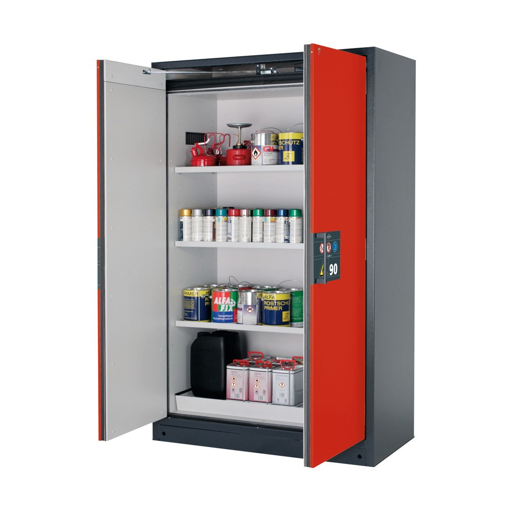 Produktabbildung: asecos® Sicherheitsschrank Q-PEGASUS/Typ 90, 3 Fachböden, HxBxT 1.953 x 1.193 x 615 mm, verkehrsrot