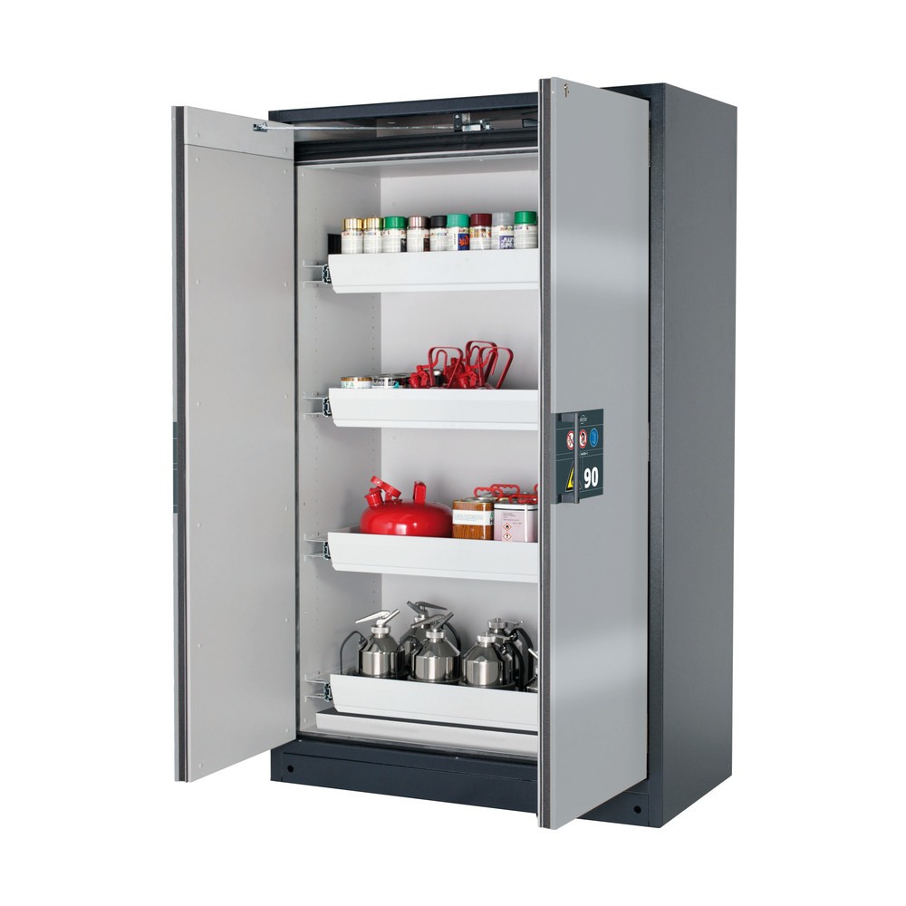 Produktabbildung: asecos® Sicherheitsschrank Q-PEGASUS/Typ 90, 4 Auszugswannen, HxBxT 1.953 x 1.193 x 615 mm, weißaluminium