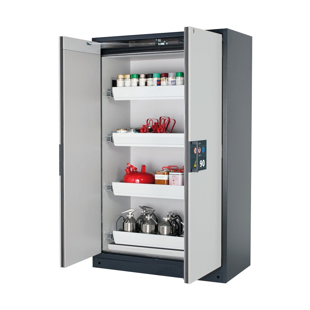 Produktabbildung: asecos® Sicherheitsschrank Q-PEGASUS/Typ 90, 4 Auszugswannen, HxBxT 1.953 x 1.193 x 615 mm, lichtgrau