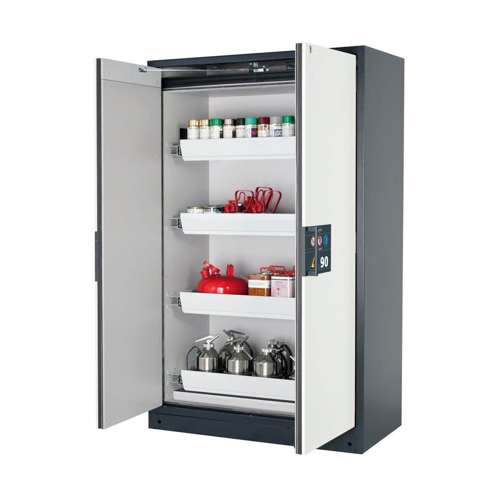 Produktabbildung: asecos® Sicherheitsschrank Q-PEGASUS/Typ 90, 4 Auszugswannen, HxBxT 1.953 x 1.193 x 615 mm, reinweiß