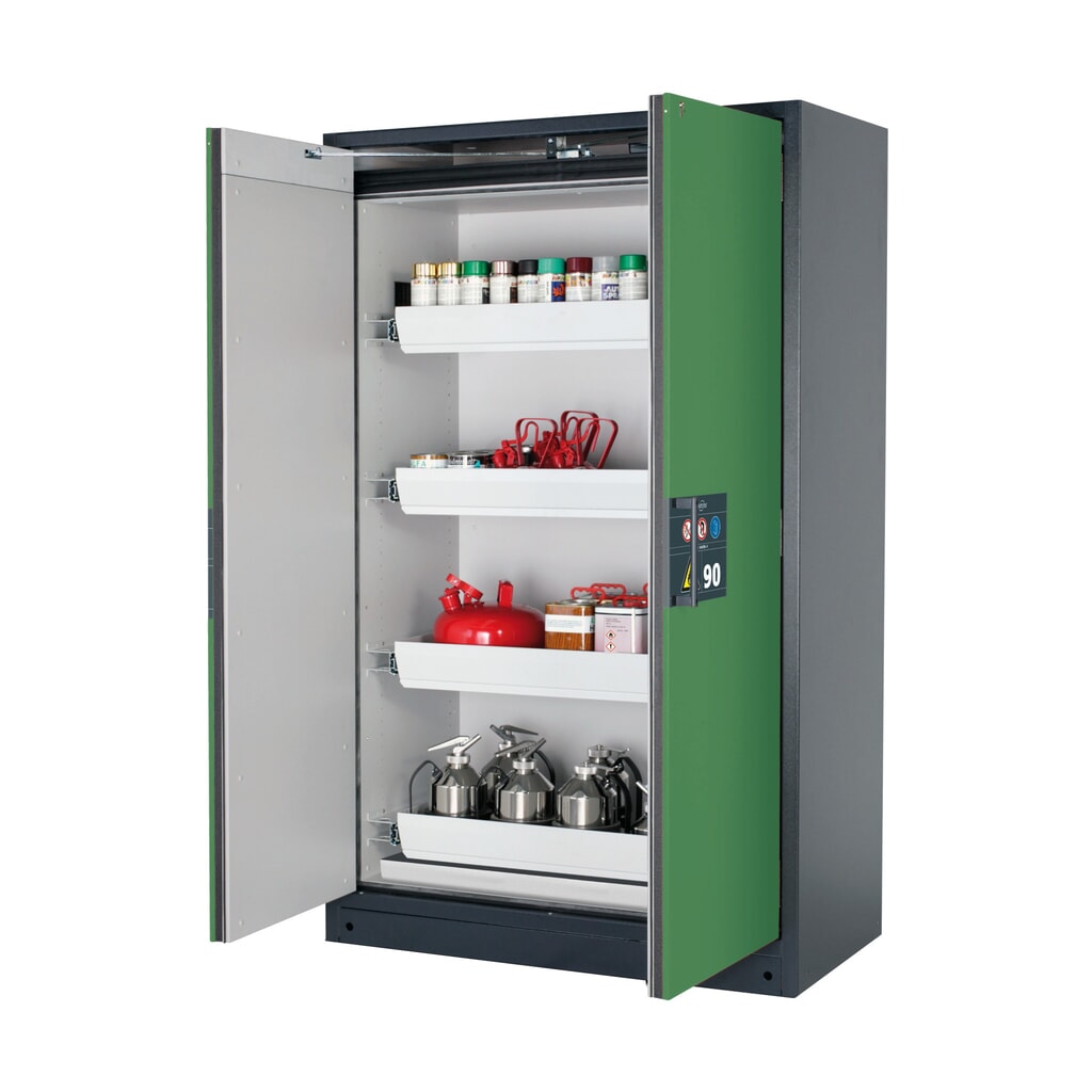 Produktabbildung: asecos® Brandschutzschrank Q-PEGASUS/Typ 90, 4 Auszugswannen, HxBxT 1.953 x 1.193 x 615 mm, resedagrün