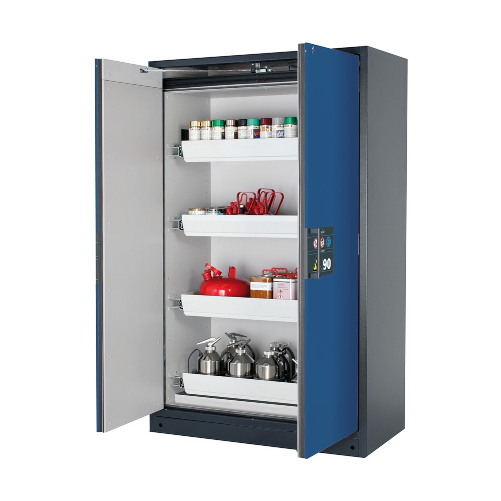 Produktabbildung: asecos® Sicherheitsschrank Q-PEGASUS/Typ 90, 4 Auszugswannen, HxBxT 1.953 x 1.193 x 615 mm, enzianblau