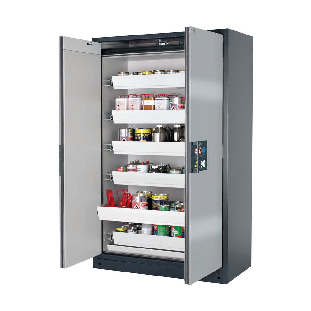Produktabbildung: asecos® Sicherheitsschrank Q-PEGASUS/Typ 90, 6 Auszugswannen, HxBxT 1.953 x 1.193 x 615 mm, weißaluminium