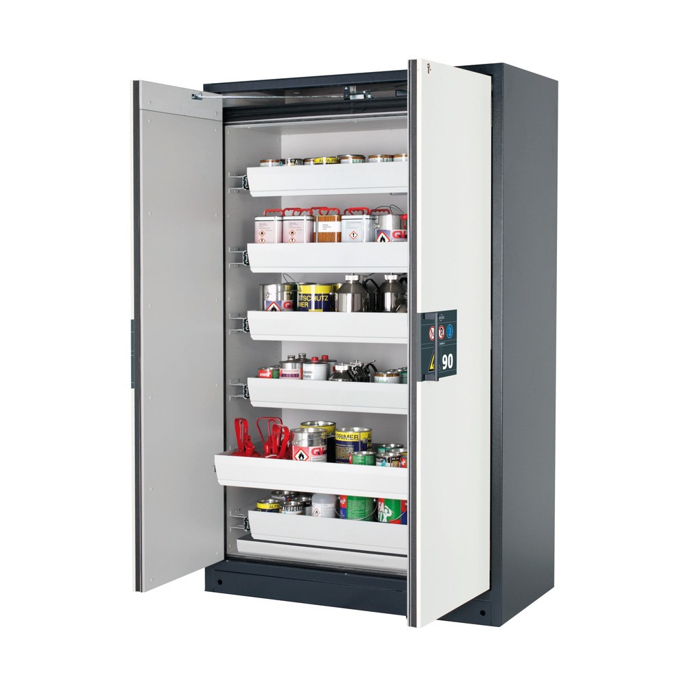 Produktabbildung: asecos® Sicherheitsschrank Q-PEGASUS/Typ 90, 6 Auszugswannen, HxBxT 1.953 x 1.193 x 615 mm, reinweiß