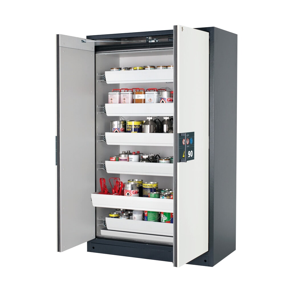 Produktabbildung: asecos® Brandschutzschrank Q-PEGASUS/Typ 90, 6 Auszugswannen, HxBxT 1.953 x 1.193 x 615 mm, reinweiß