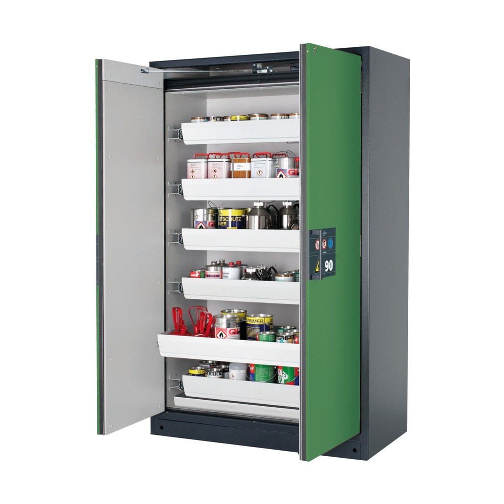 Produktabbildung: asecos® Sicherheitsschrank Q-PEGASUS/Typ 90, 6 Auszugswannen, HxBxT 1.953 x 1.193 x 615 mm, resedagrün