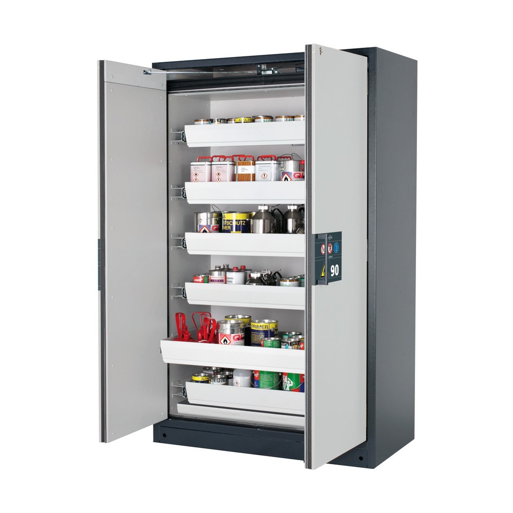Produktabbildung: asecos® Sicherheitsschrank Q-PEGASUS/Typ 90, 6 Auszugswannen, HxBxT 1.953 x 1.193 x 615 mm, lichtgrau